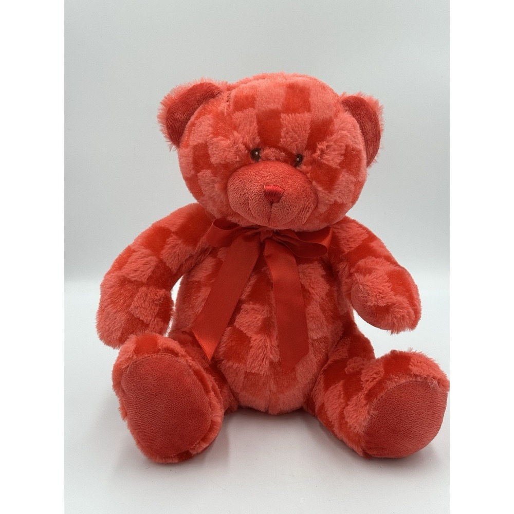 2007 Red & Pink Checkered Sugar Loaf Rattle Stuffed Bear